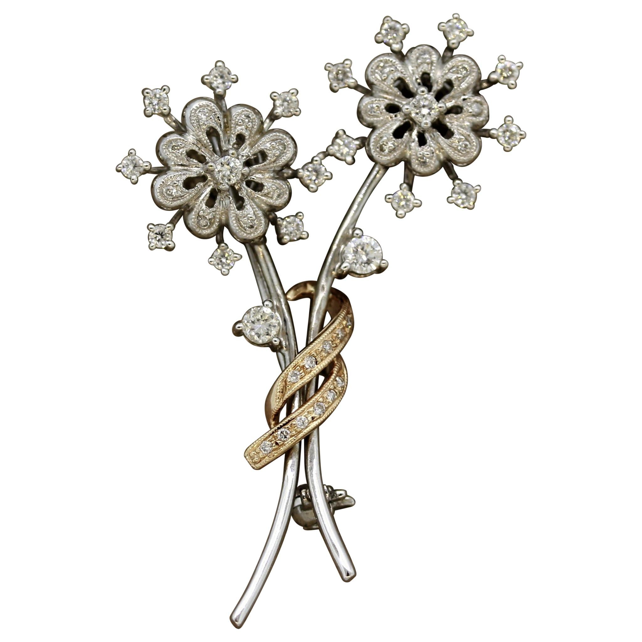 Diamond Gold Flower Pin Brooch