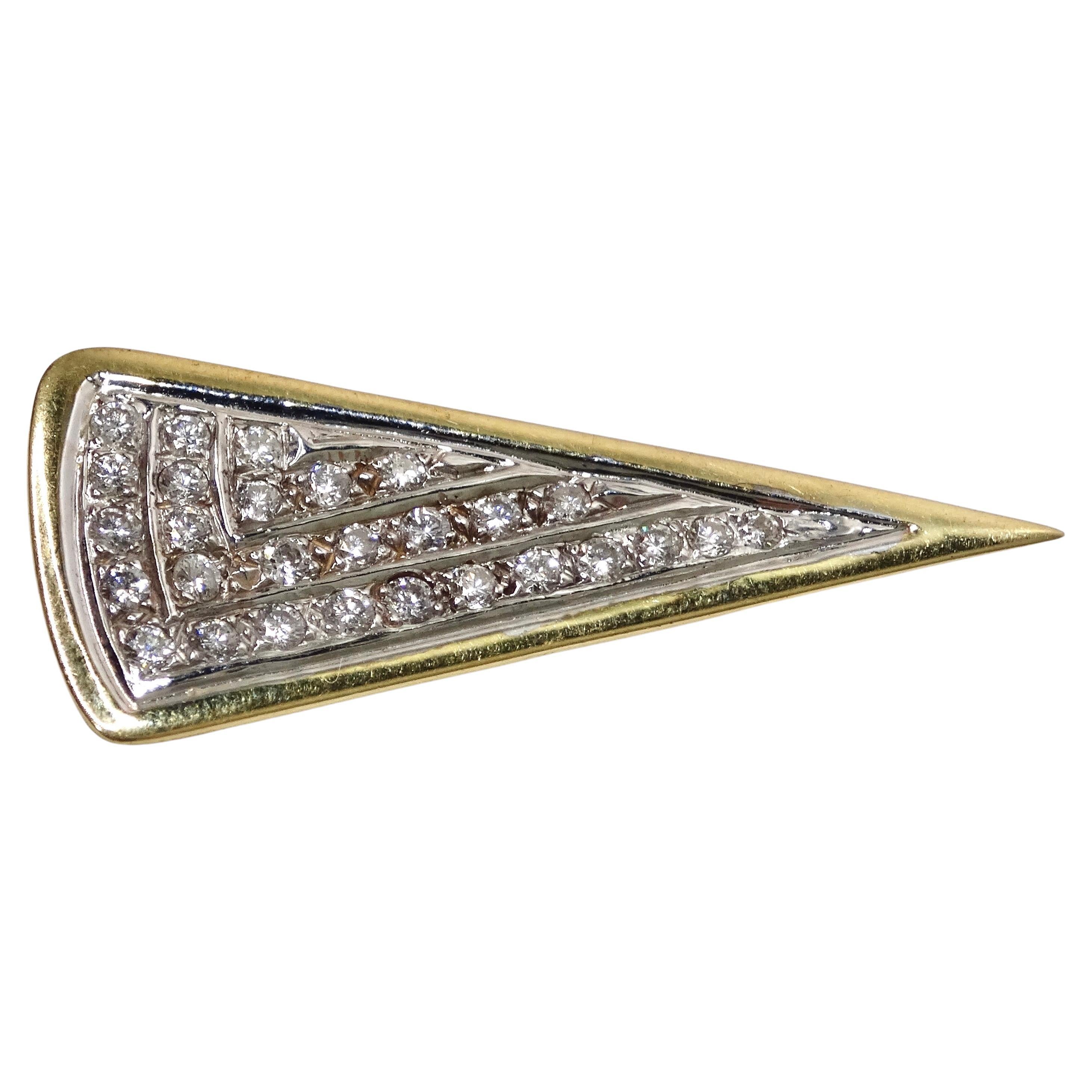 Diamond & Gold Geometric Brooch For Sale