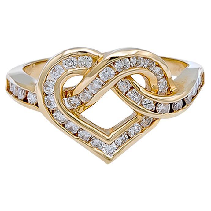 Diamond & Gold Heart Motif Ring For Sale