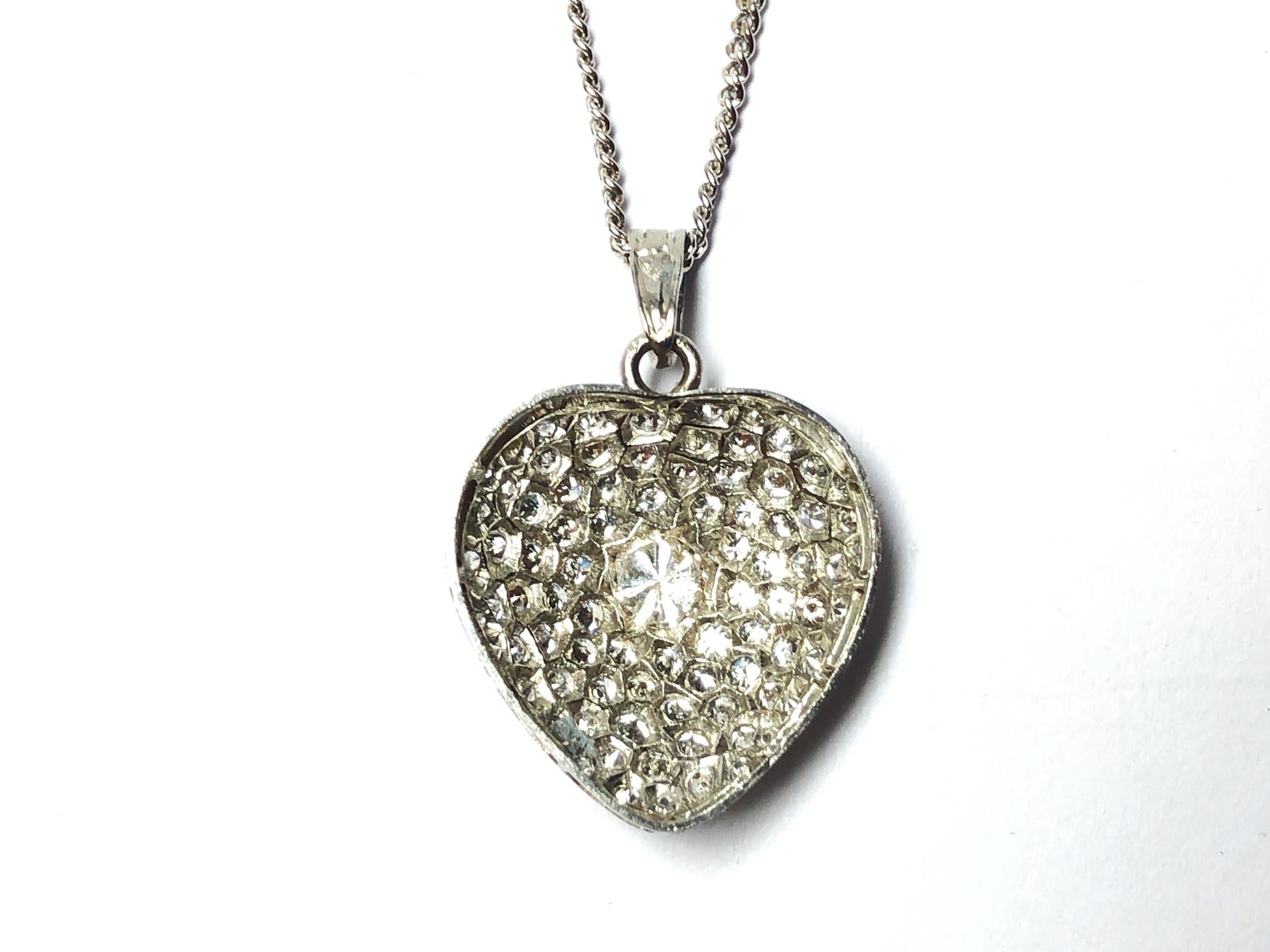 Diamond Platinum Heart Pendant In Excellent Condition In London, GB