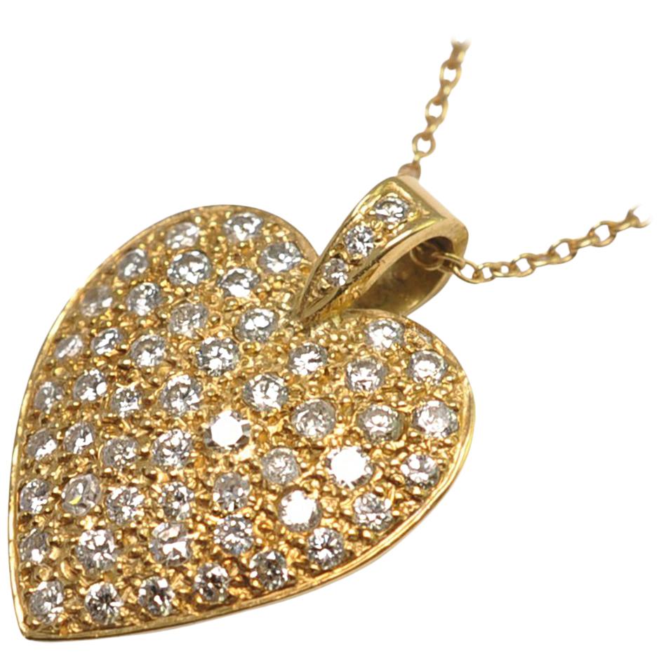 Diamond Gold Heart Pendant For Sale