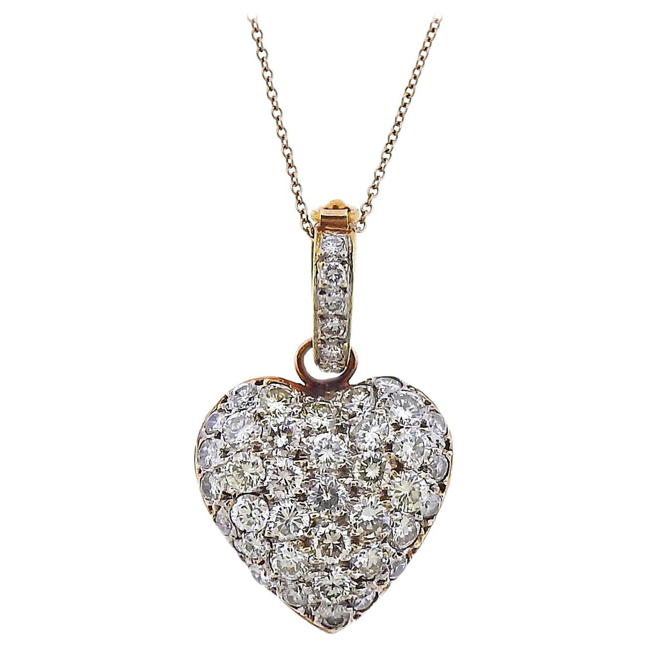 Diamond Gold Heart Pendant on Tiffany & Co. Necklace For Sale