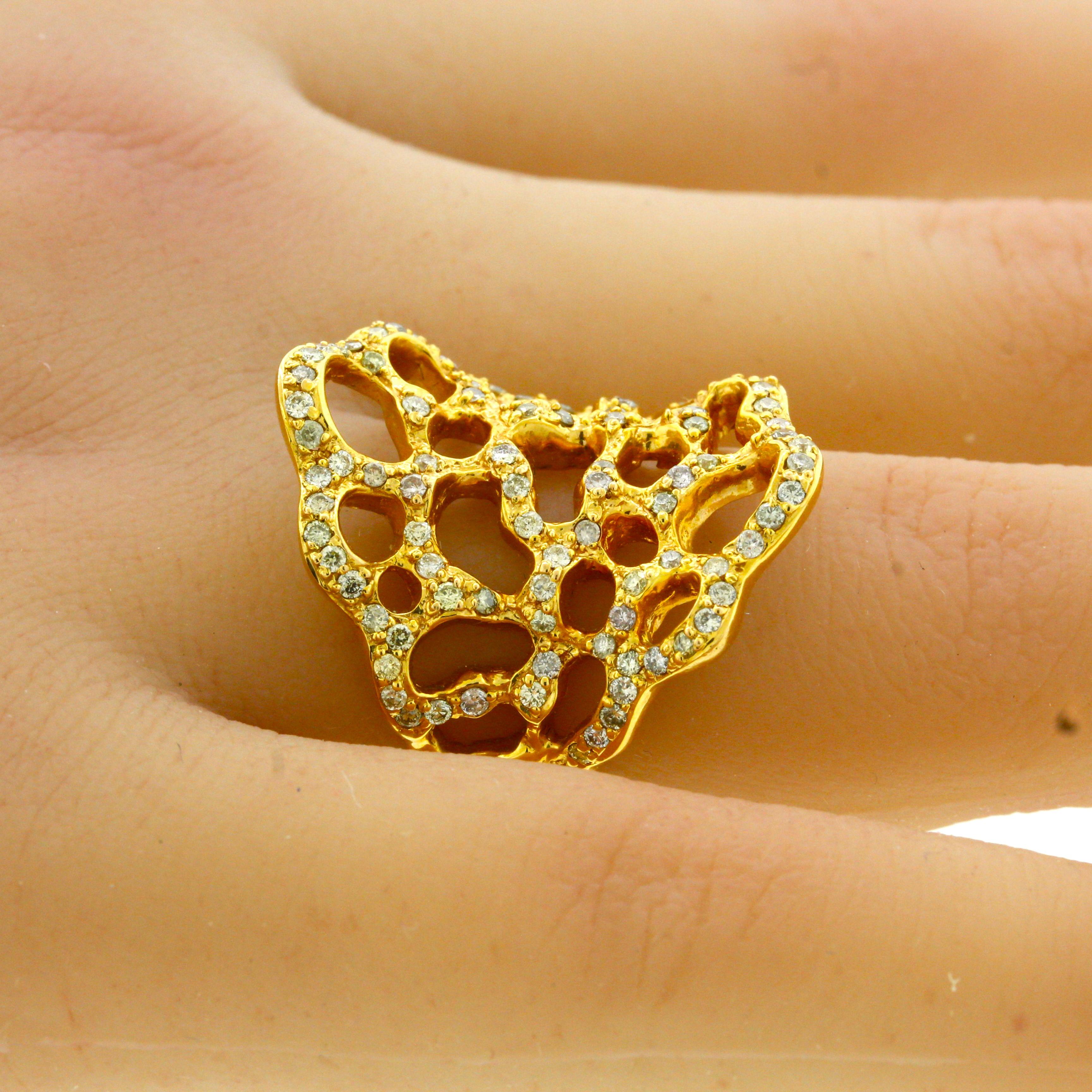 Gold Wabenförmiger Ring mit Diamanten 1