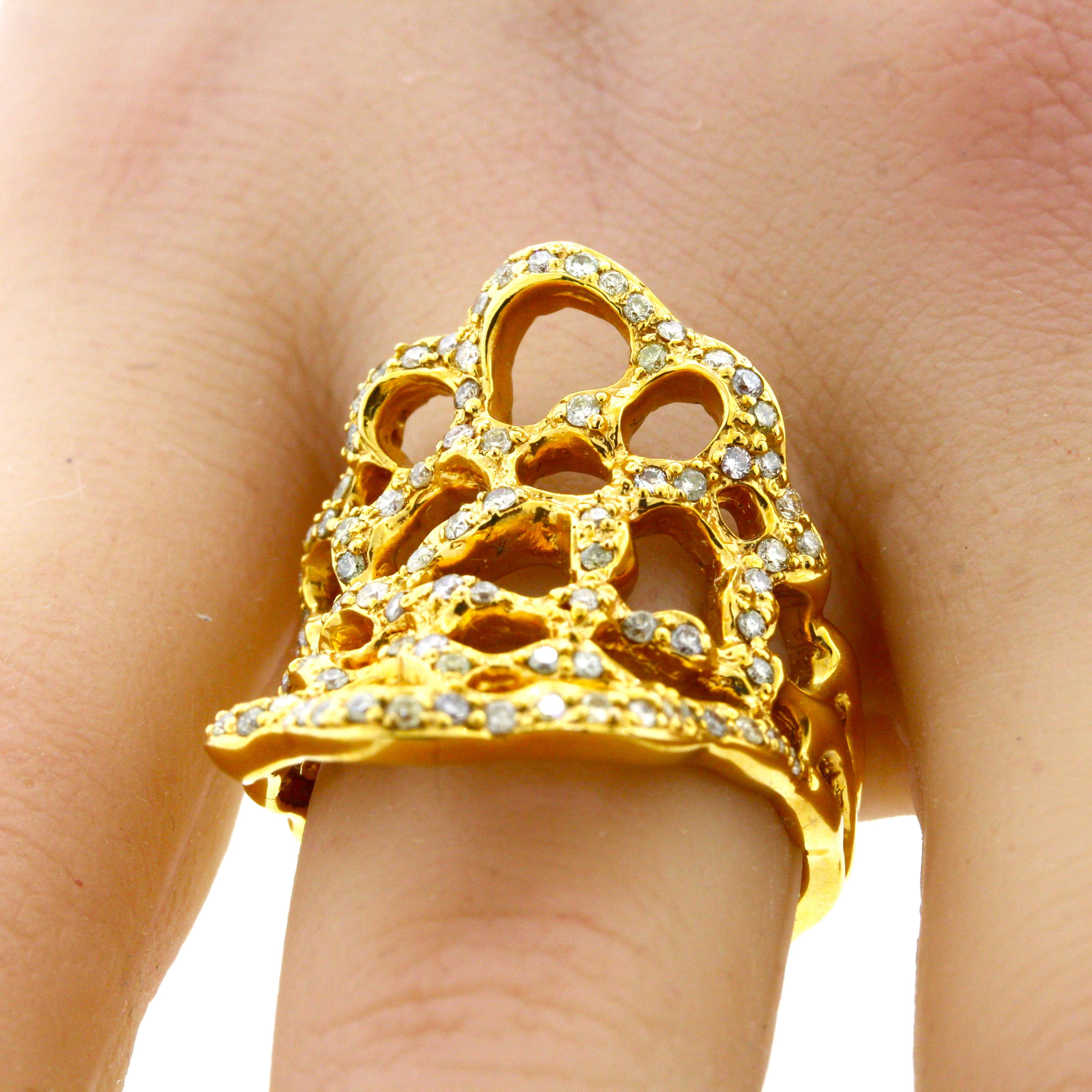 Gold Wabenförmiger Ring mit Diamanten 3