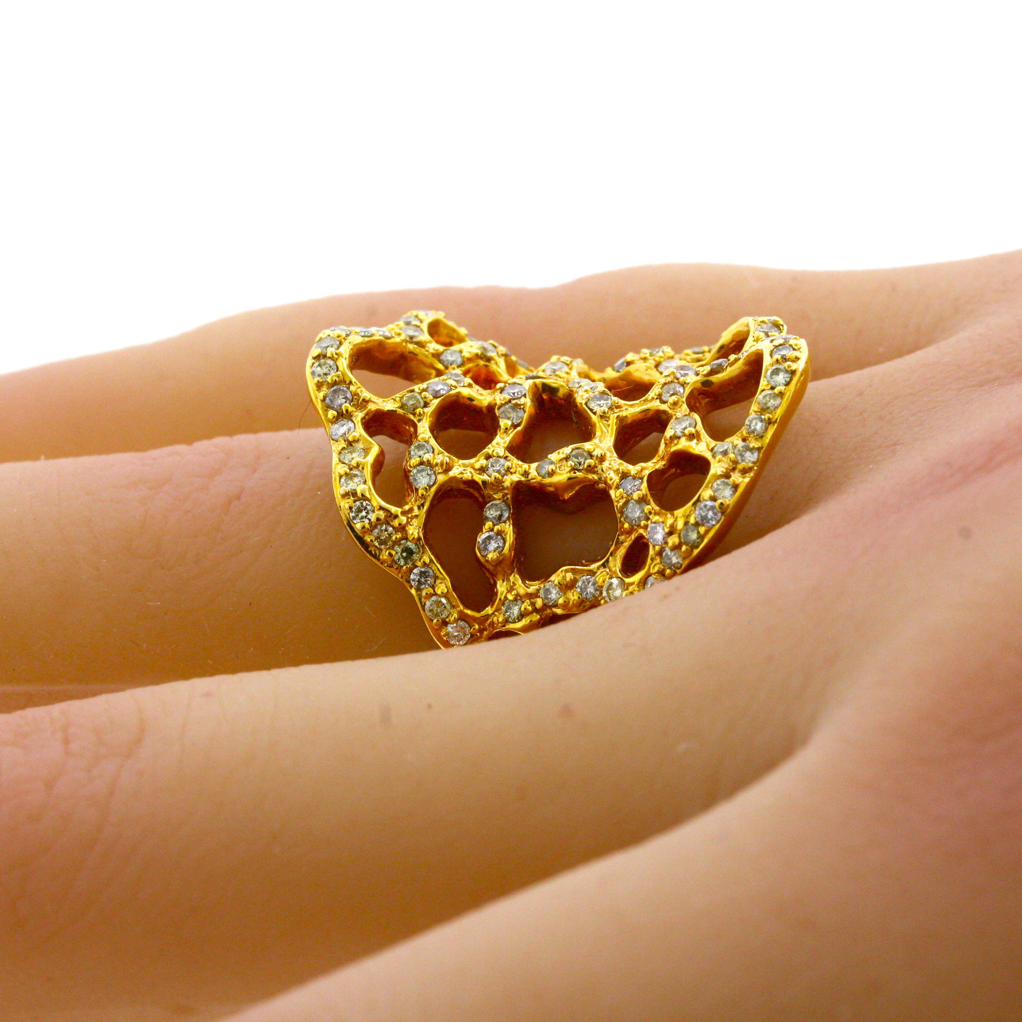 Gold Wabenförmiger Ring mit Diamanten 4