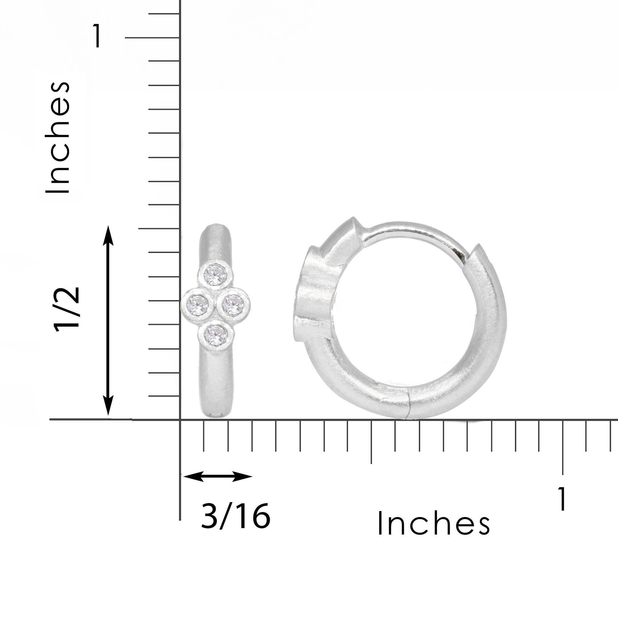 Details
Earrings Information

Metal: 14K Gold
Dimensions: 13mm
Metal Weight (g): 2.6-2.8
Diamond Information

Shape: Round
Diamond Size: 1.2mm
Clarity: SI1
Total Carat Weight: 0.07
No. Of Diamonds: 8