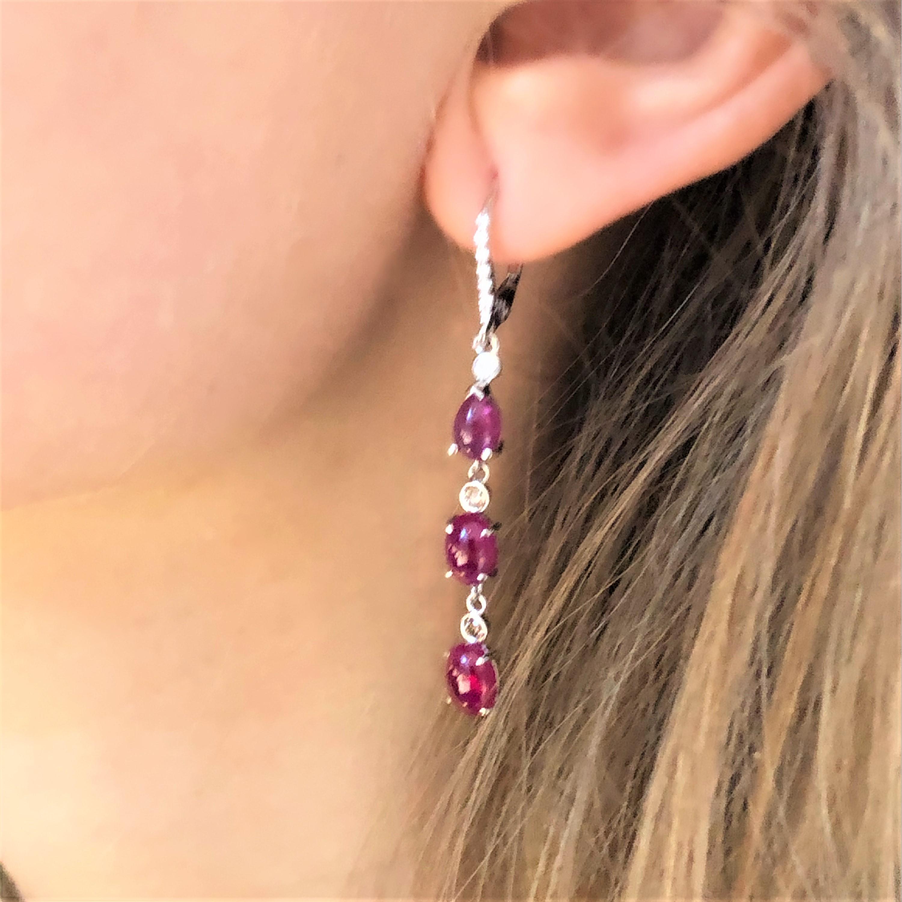 Diamond Gold Hoop Earrings with Burma Cabochon Ruby Weighing 8.27 Carat 2