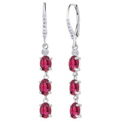 Diamond Hoop Earrings with Six Drops of Burma Oval Rubies Weighing 4.50 Carat