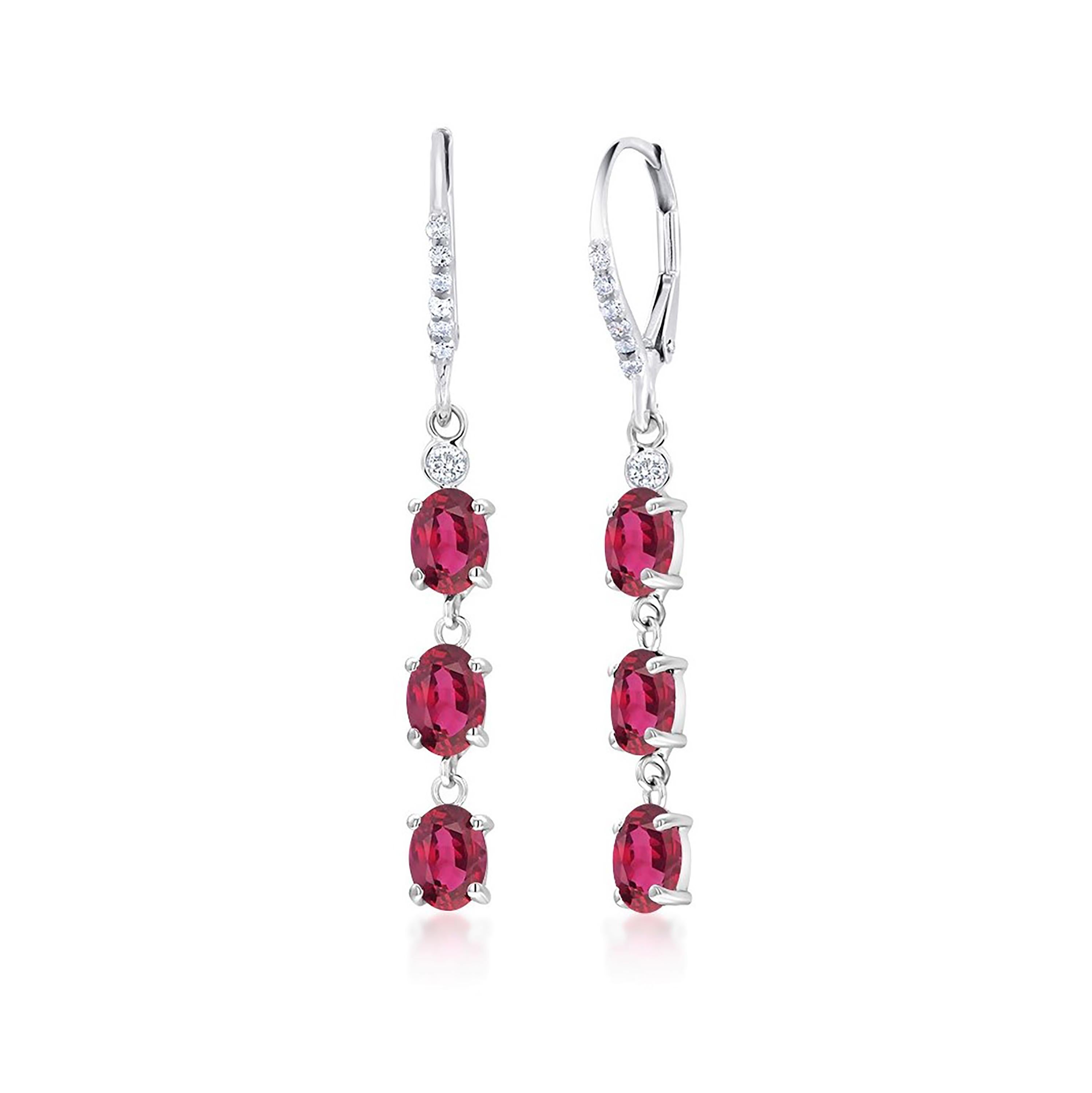 Oval Cut Diamond Hoop Earrings with Six Drops of Burma Oval Rubies Weighing 4.50 Carat