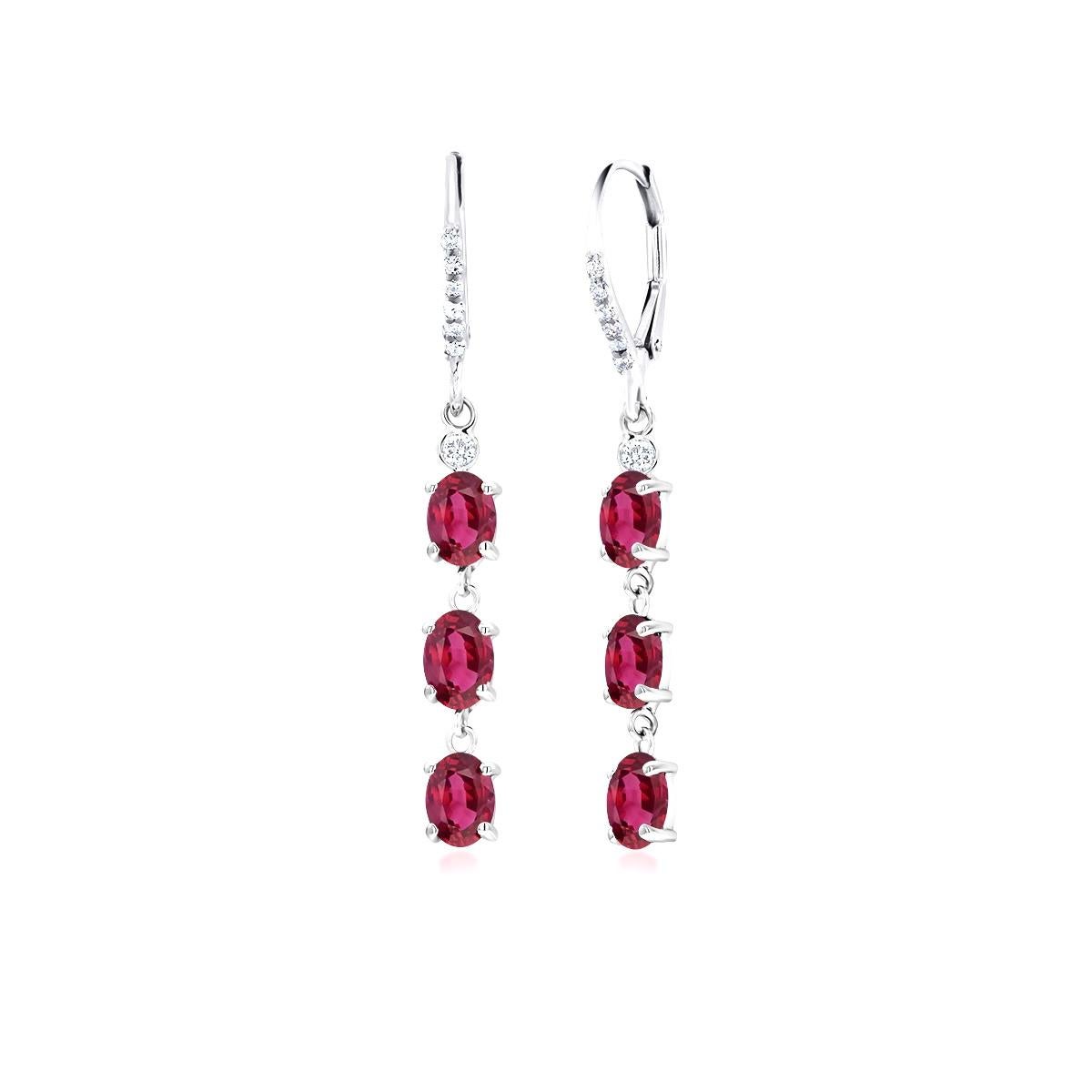 Women's or Men's Diamond Hoop Earrings with Six Drops of Burma Oval Rubies Weighing 4.50 Carat