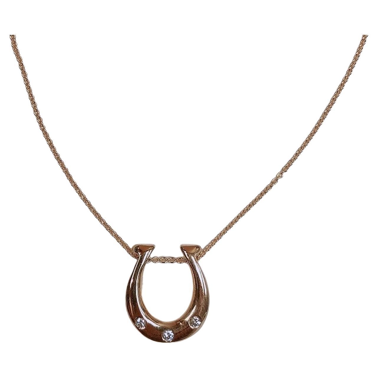 Diamond Gold Horseshoe Pendant on Gold Link Chain Necklace For Sale