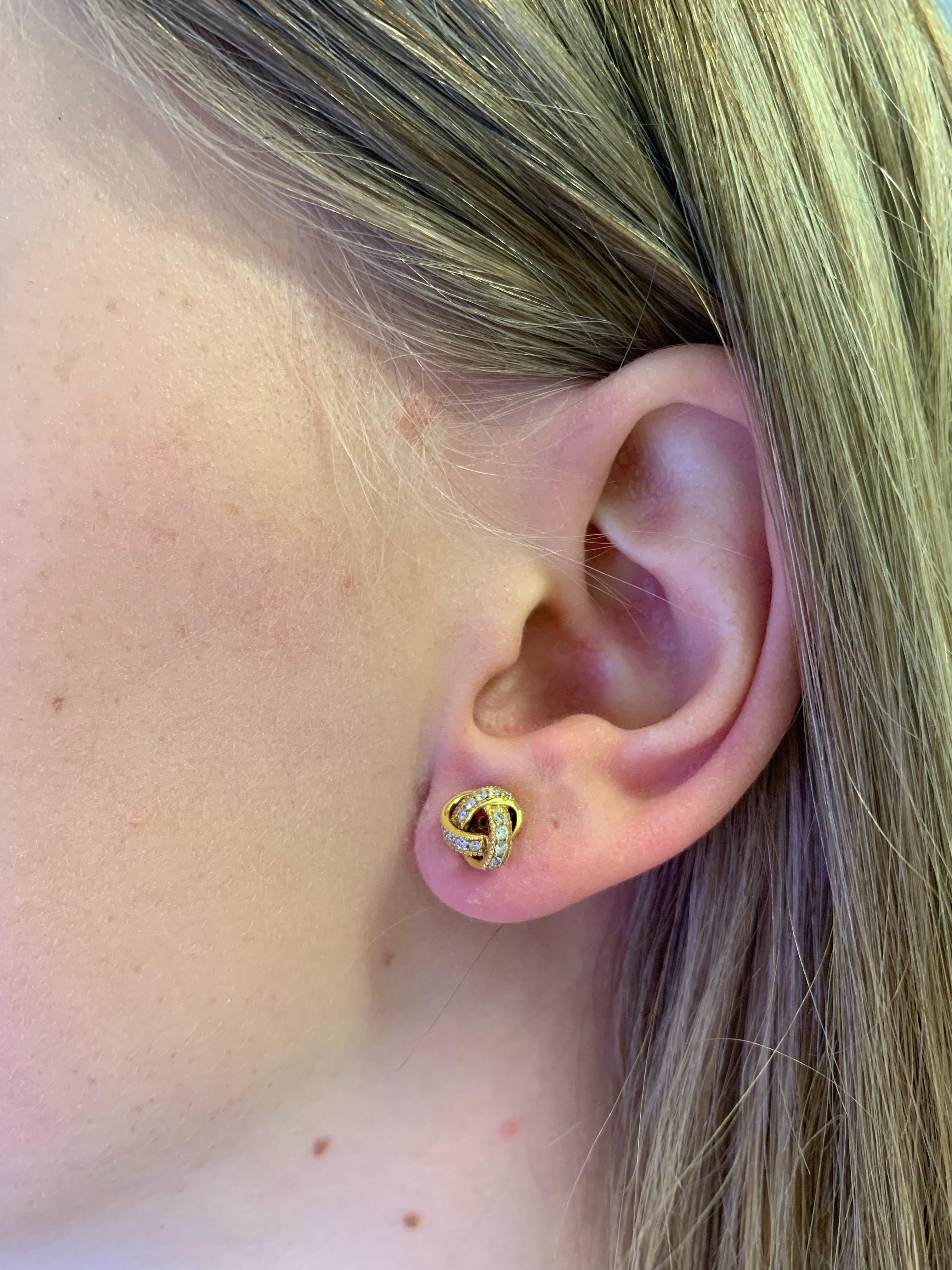 Diamond & Gold Knot Earrings In New Condition In London, GB