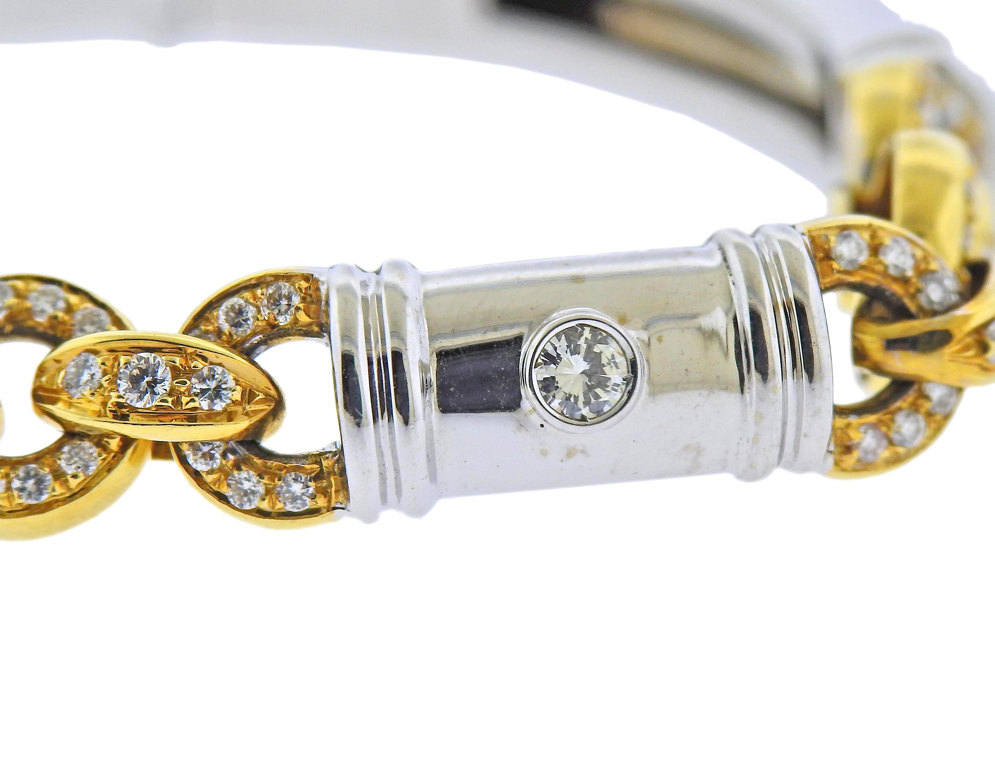 18k two tone gold bracelet, with approx. 1.10ctw in diamonds. Bracelet is 6.75