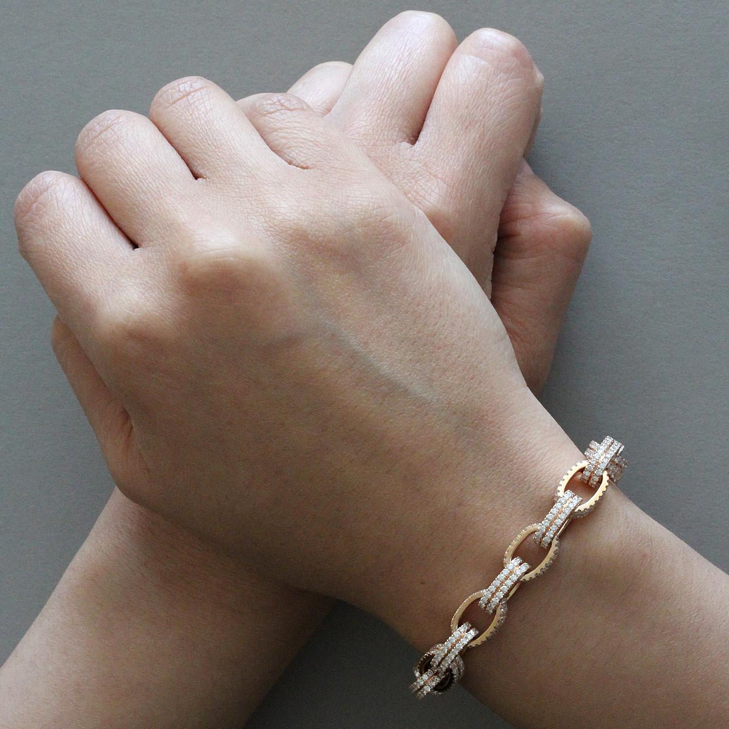 gold link bracelet with diamonds