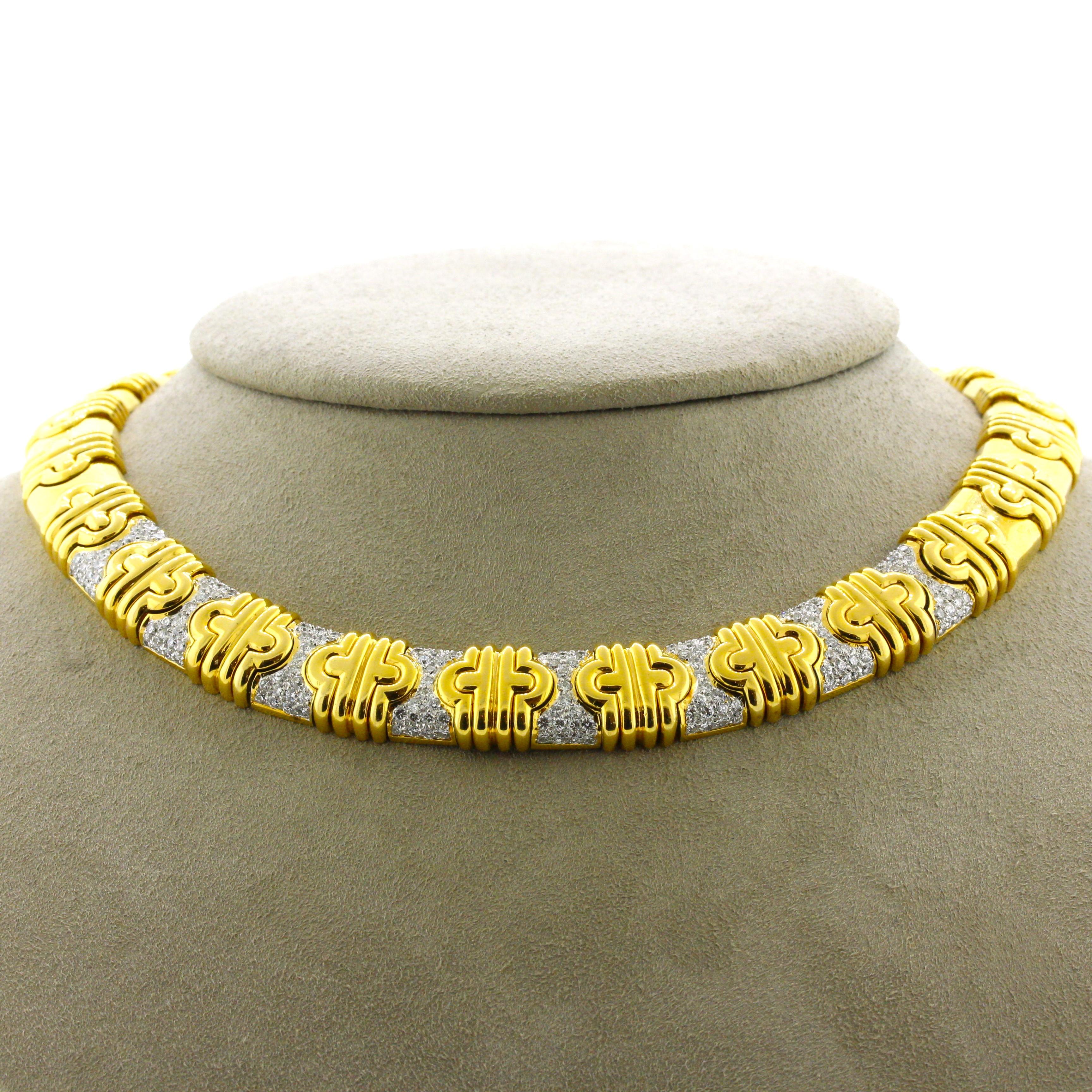 Diamond Gold Link Collar Necklace In New Condition For Sale In Beverly Hills, CA