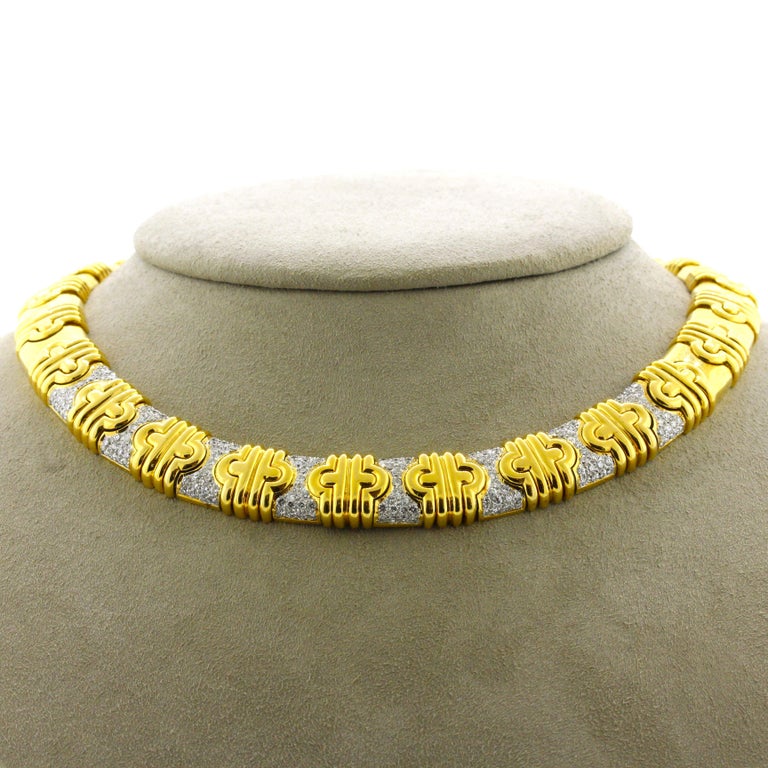 Diamond Gold Link Collar Necklace For Sale at 1stDibs