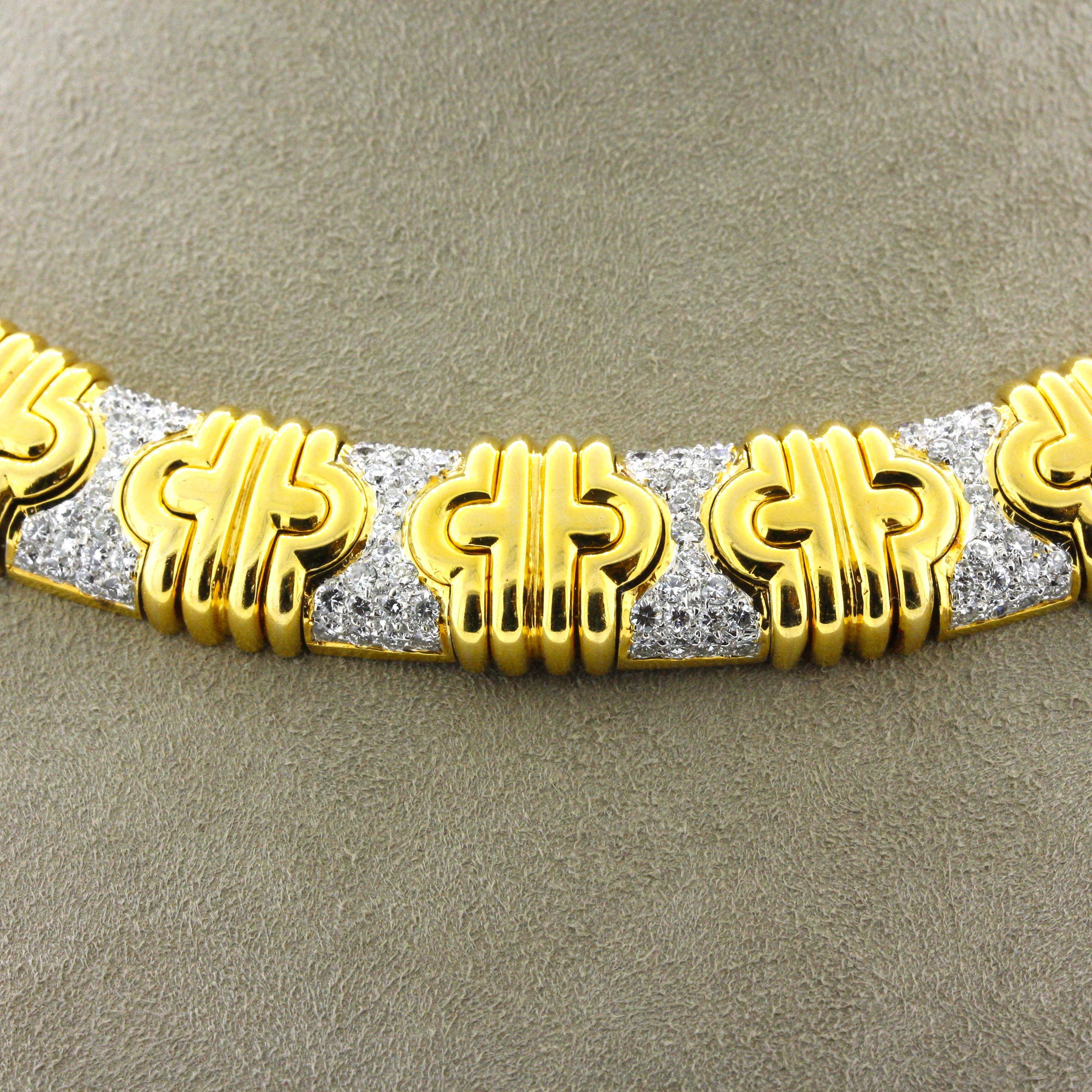 Women's Diamond Gold Link Collar Necklace For Sale