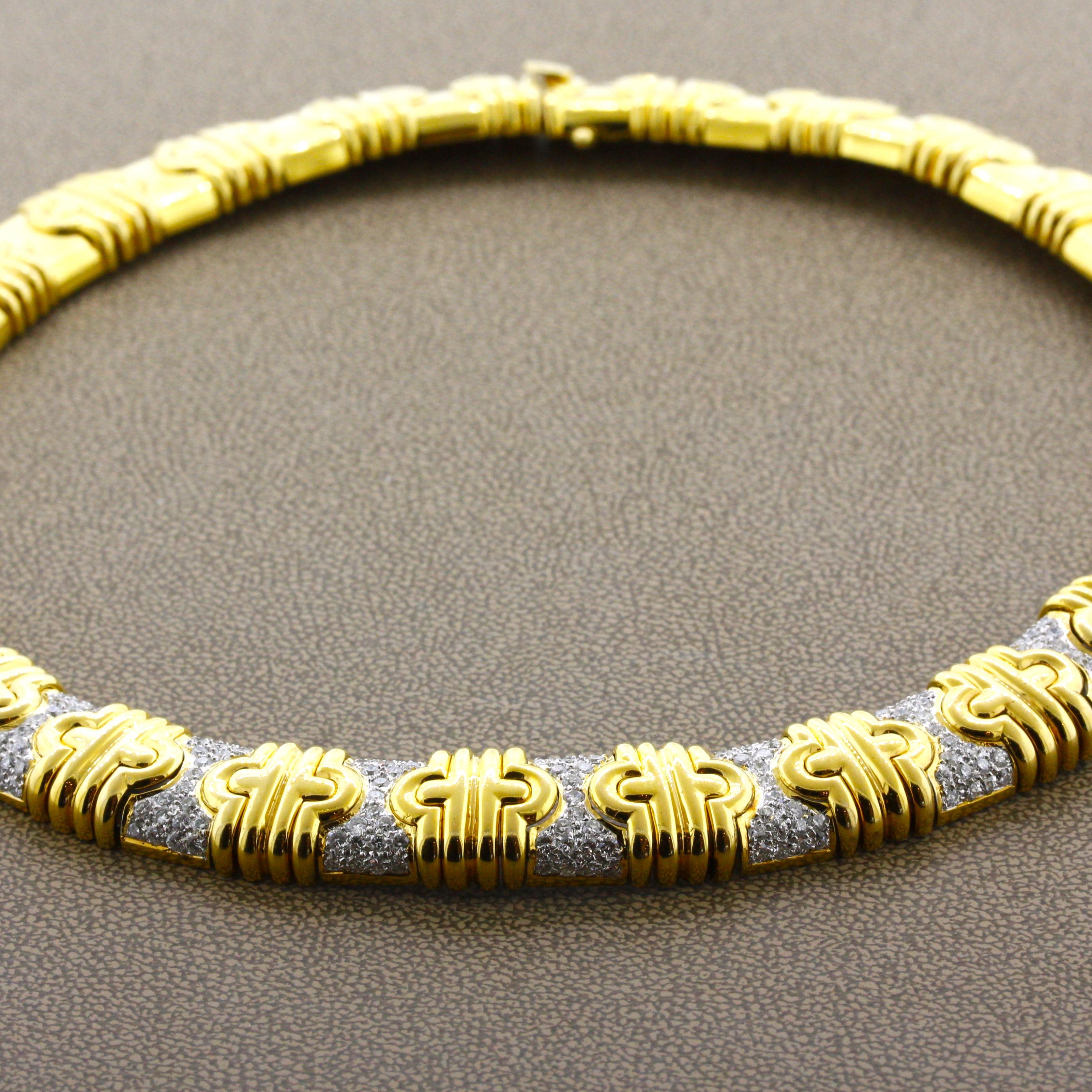 Diamond Gold Link Collar Necklace For Sale 1