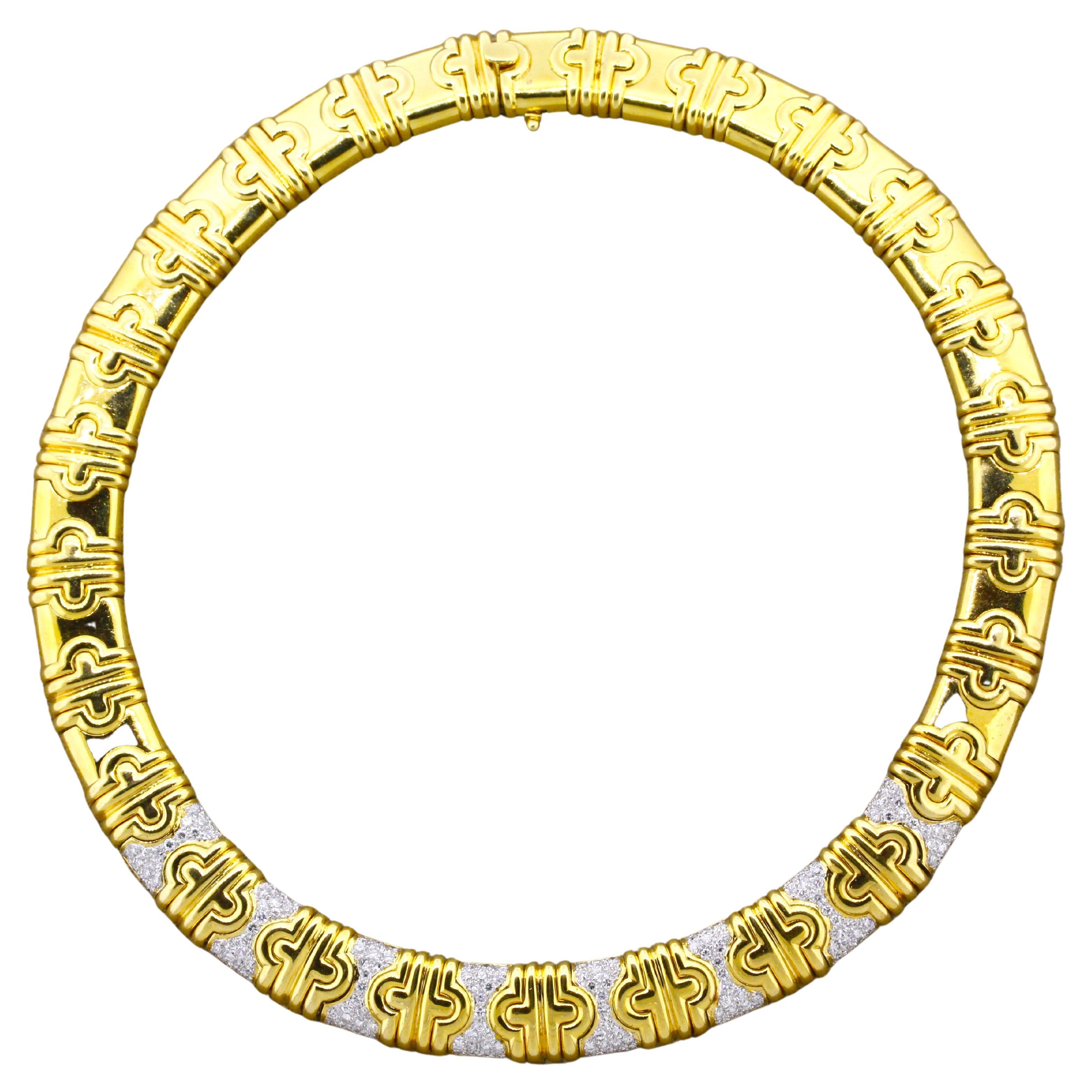Diamond Gold Link Collar Necklace For Sale