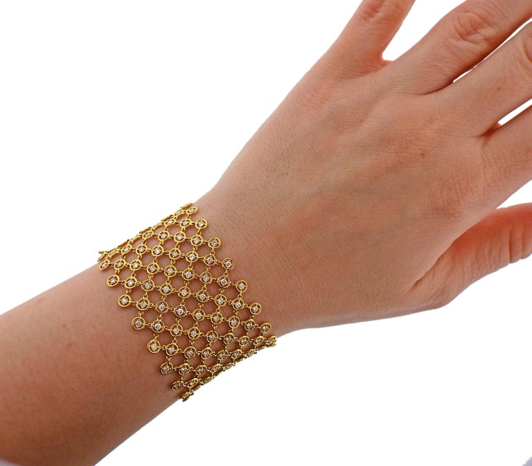Diamond Gold Mesh Bracelet For Sale at 1stDibs