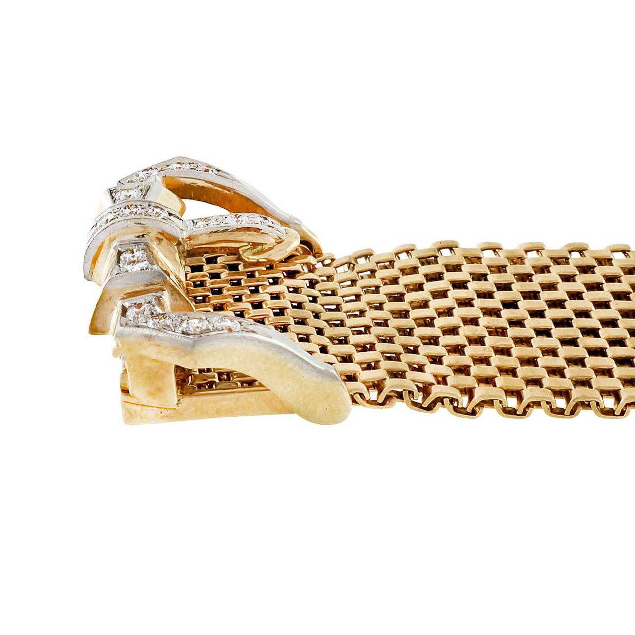 Women's .80 Carat Diamond Gold Mesh Art Deco Buckle Bracelet