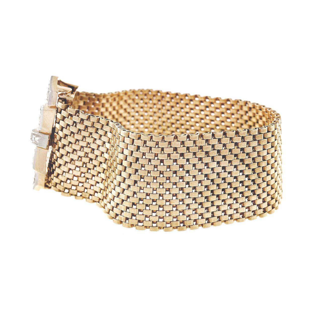 .80 Carat Diamond Gold Mesh Art Deco Buckle Bracelet 1
