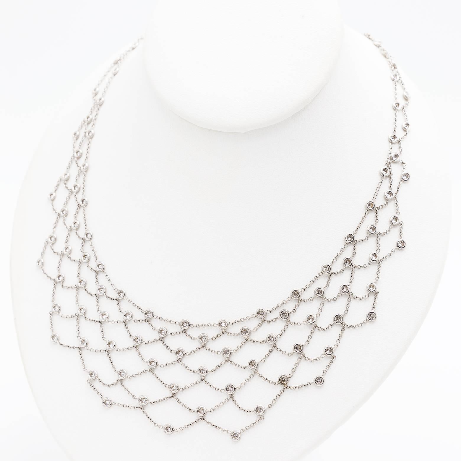 Round Cut Diamond Gold Modern Web Necklace