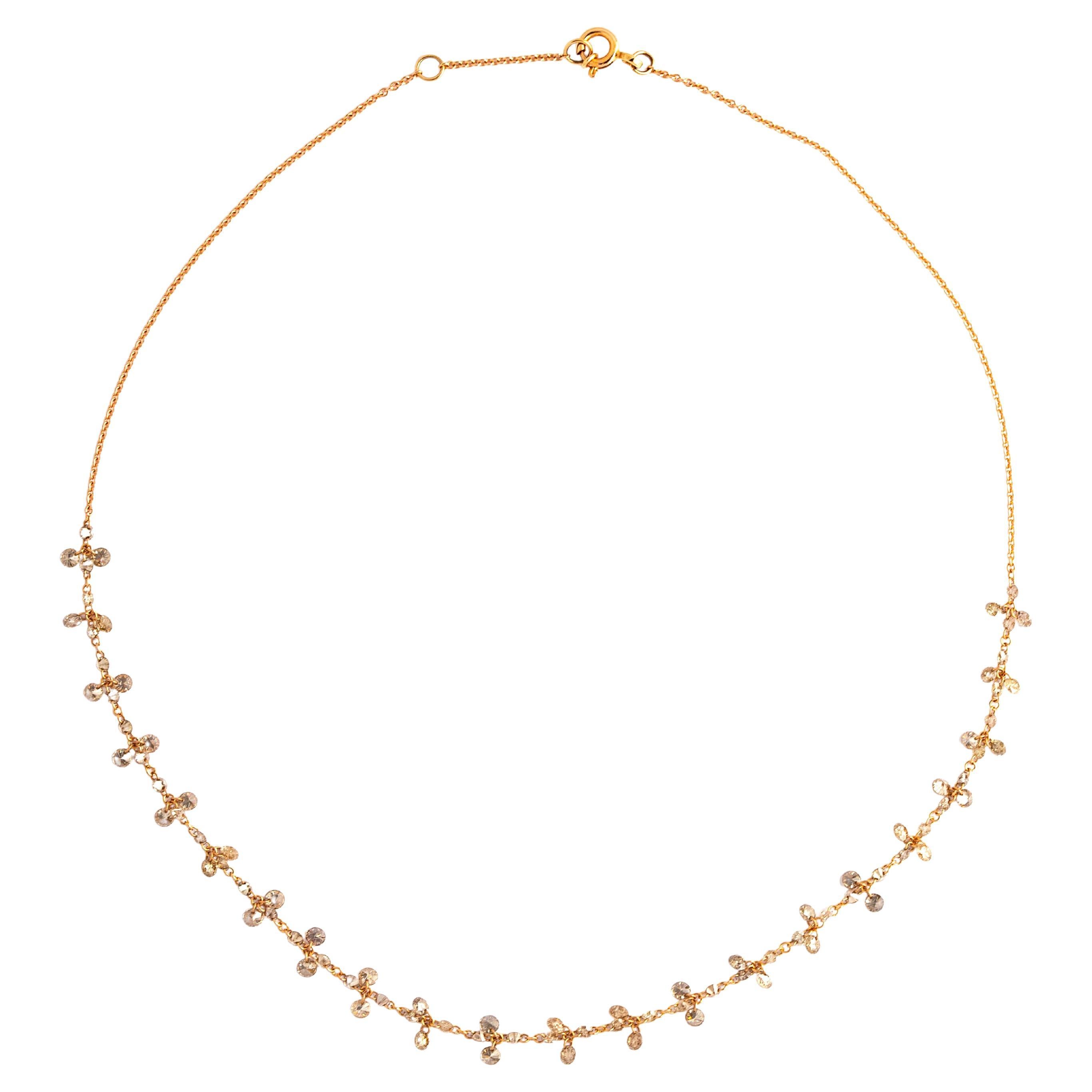 Gold-Halskette mit Diamanten und Kunz (Rundschliff) im Angebot