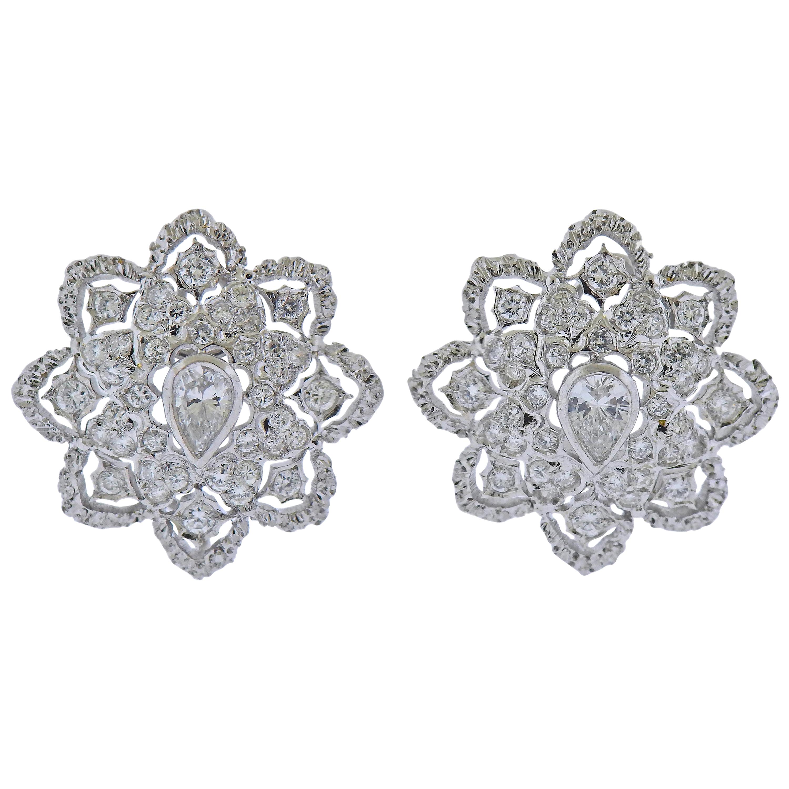 Diamond Gold Openwork Earrings For Sale