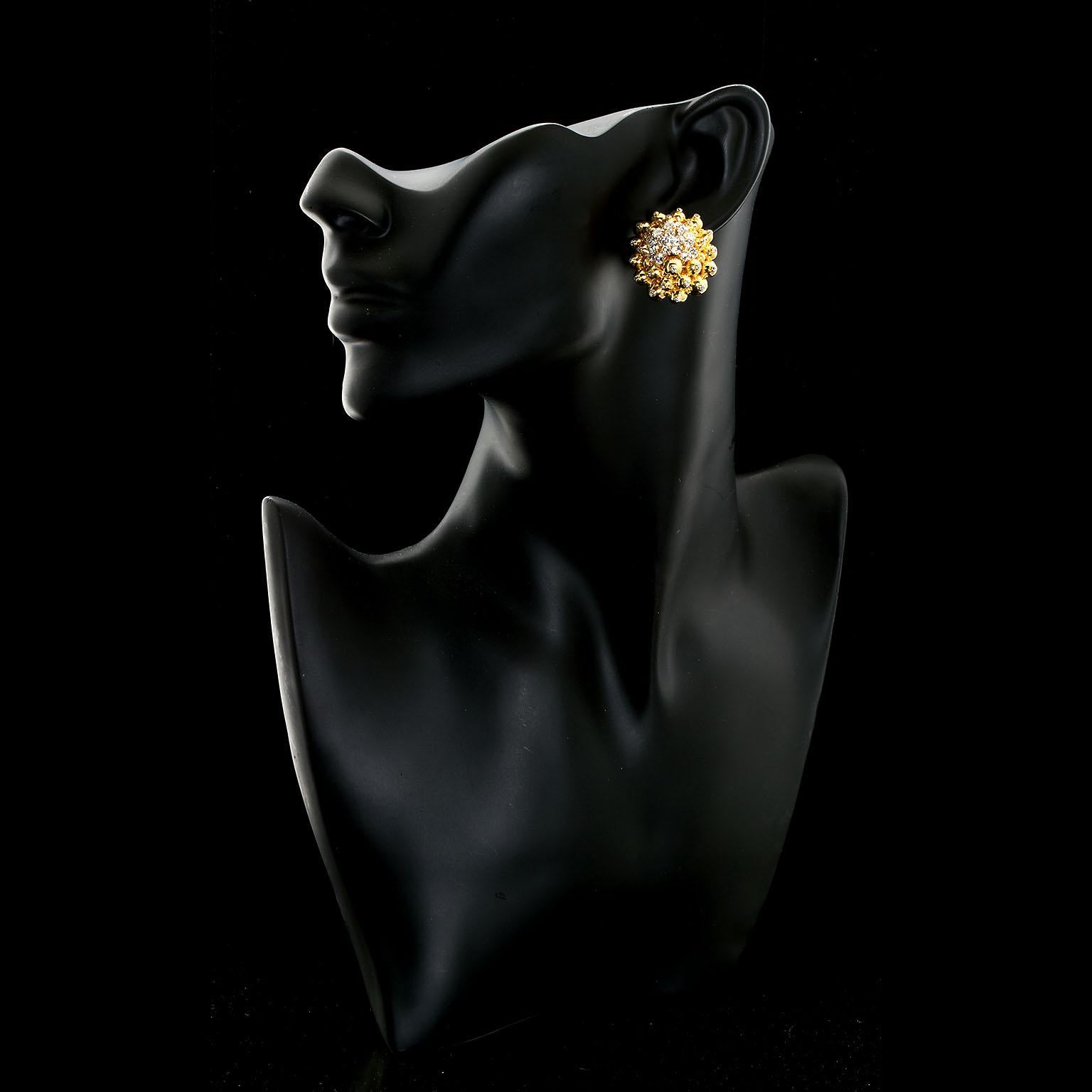 Women's Diamond Gold Ornament Cluster Earclips For Sale