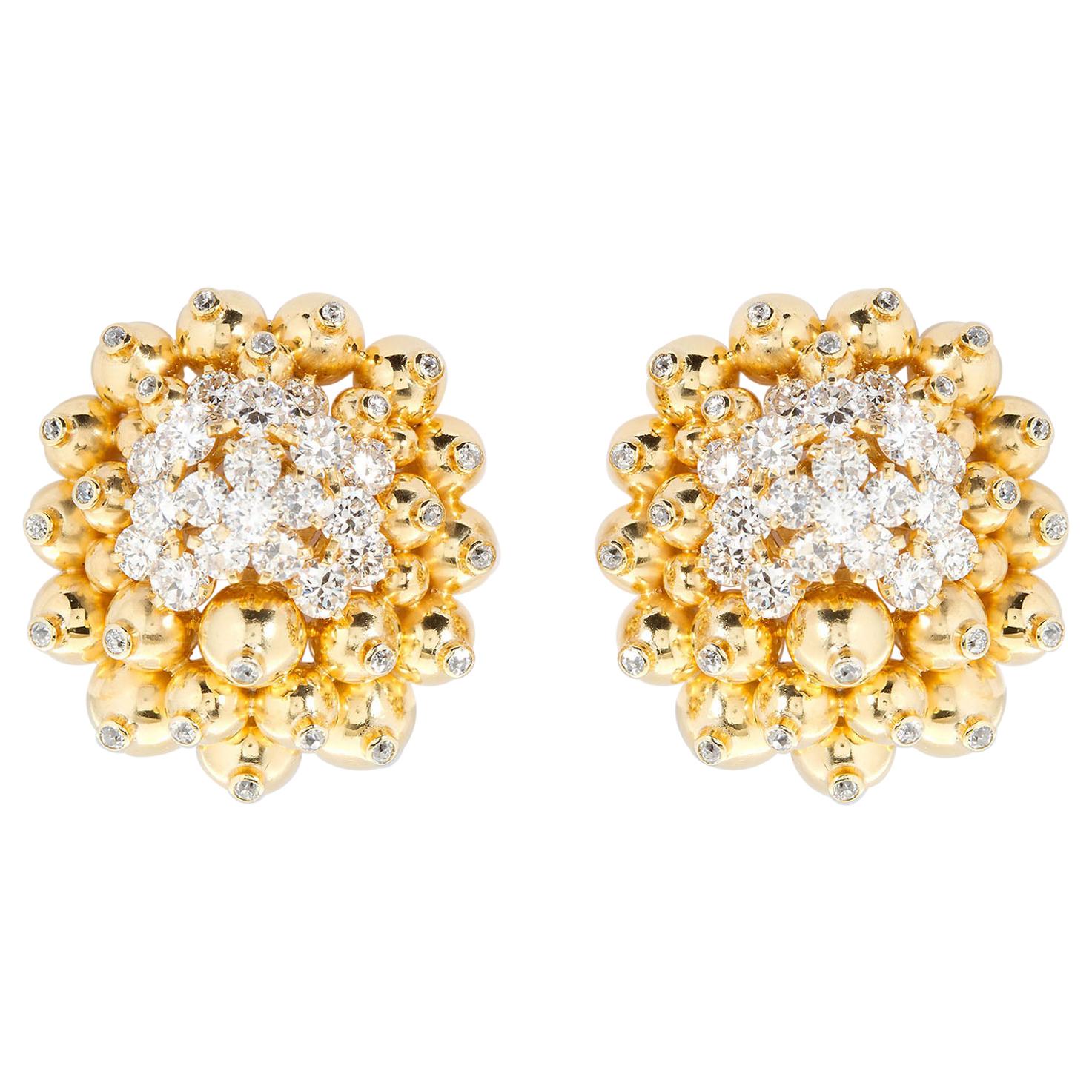 Diamond Gold Ornament Cluster Earclips