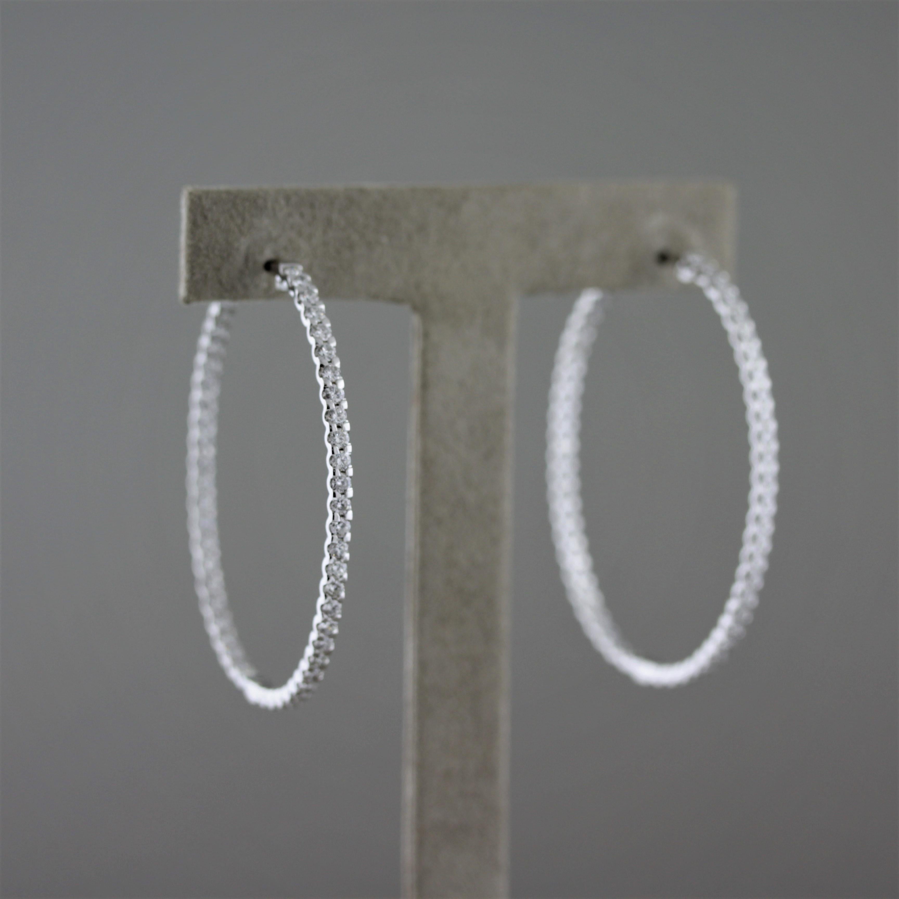 Women's Diamond Gold Oval Hoop Earrings For Sale