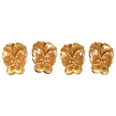 Art Nouveau Cufflinks in 14 Karat Gold with a Single Diamond, USA circa 1890