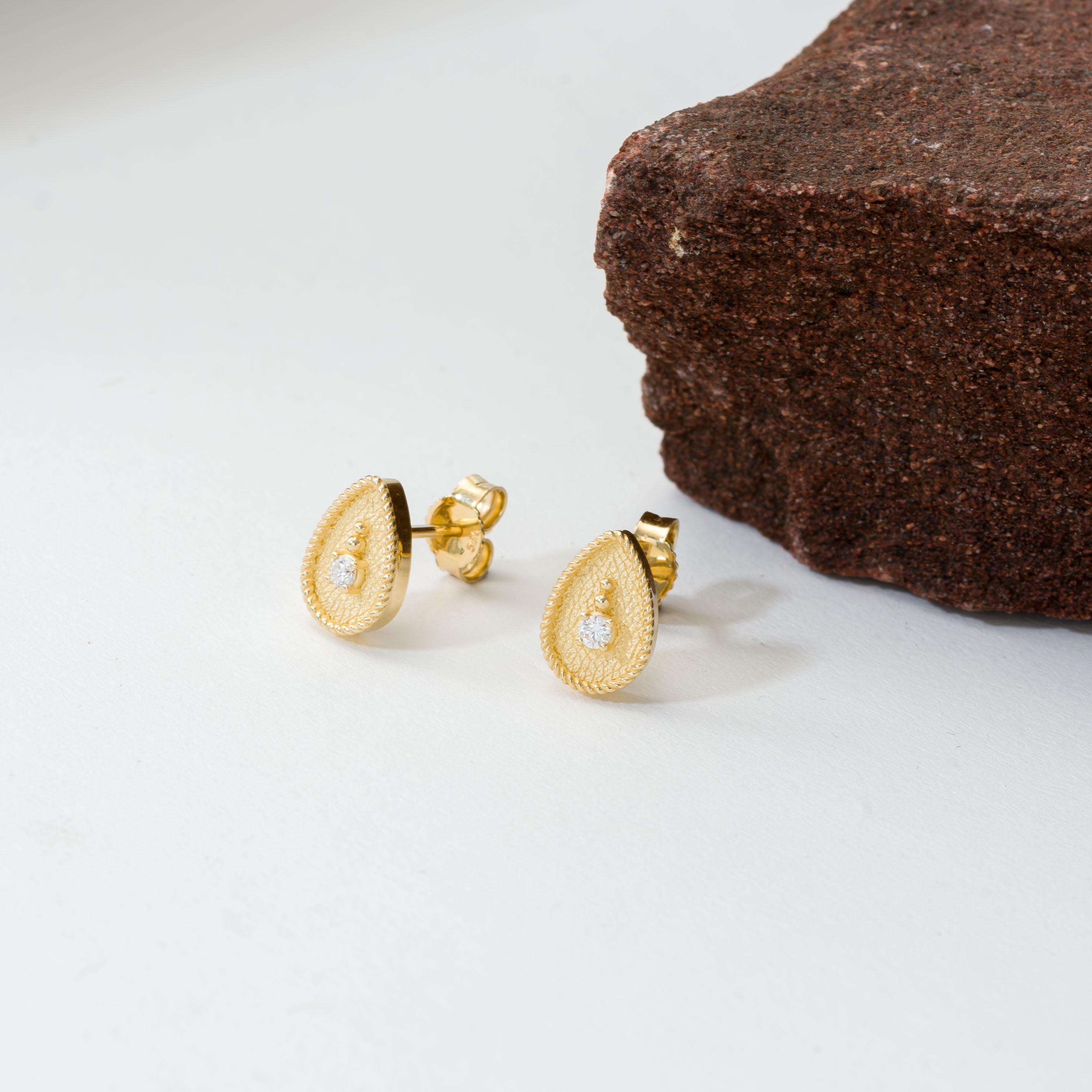 Byzantine Diamond Gold Pear Earrings For Sale