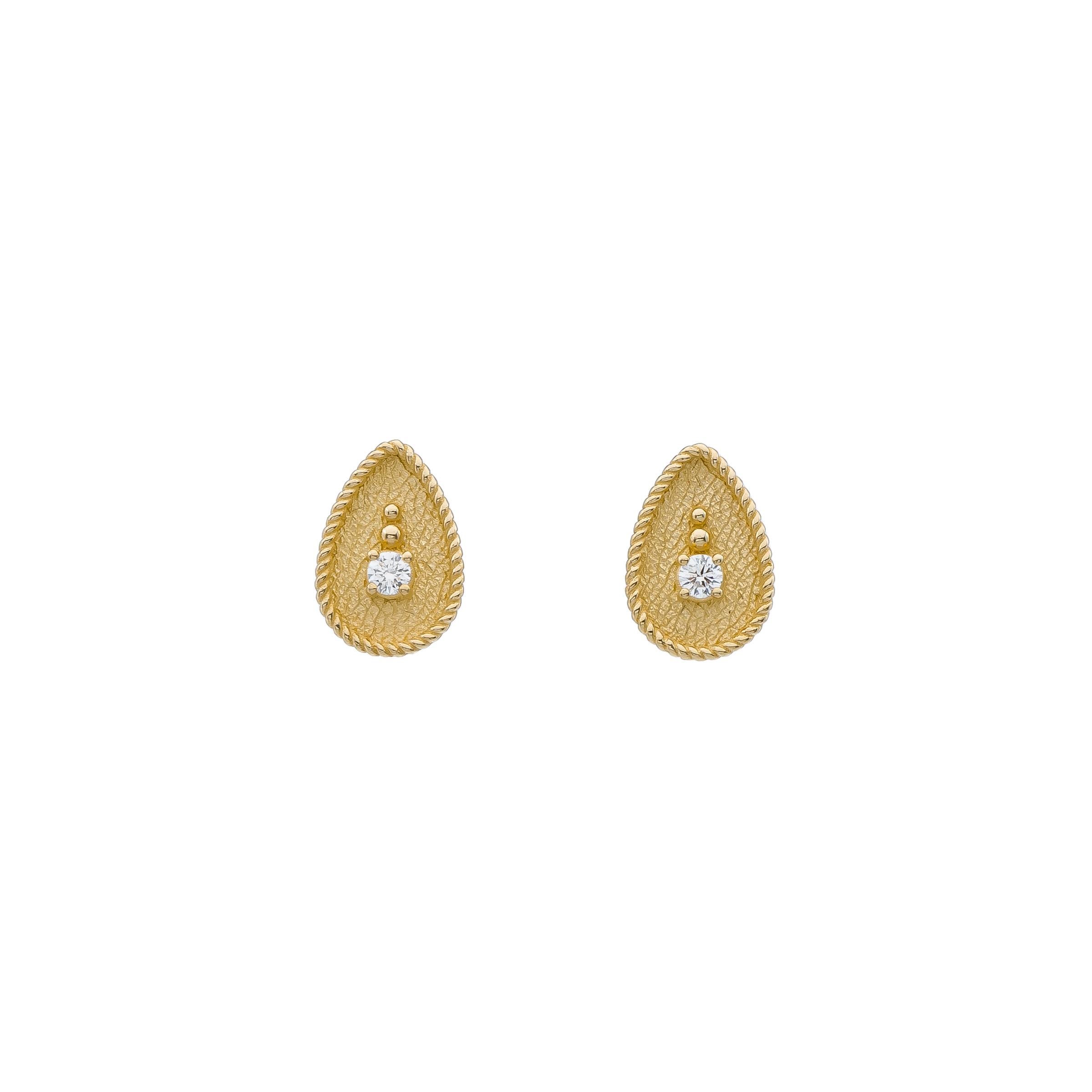 Brilliant Cut Diamond Gold Pear Earrings For Sale