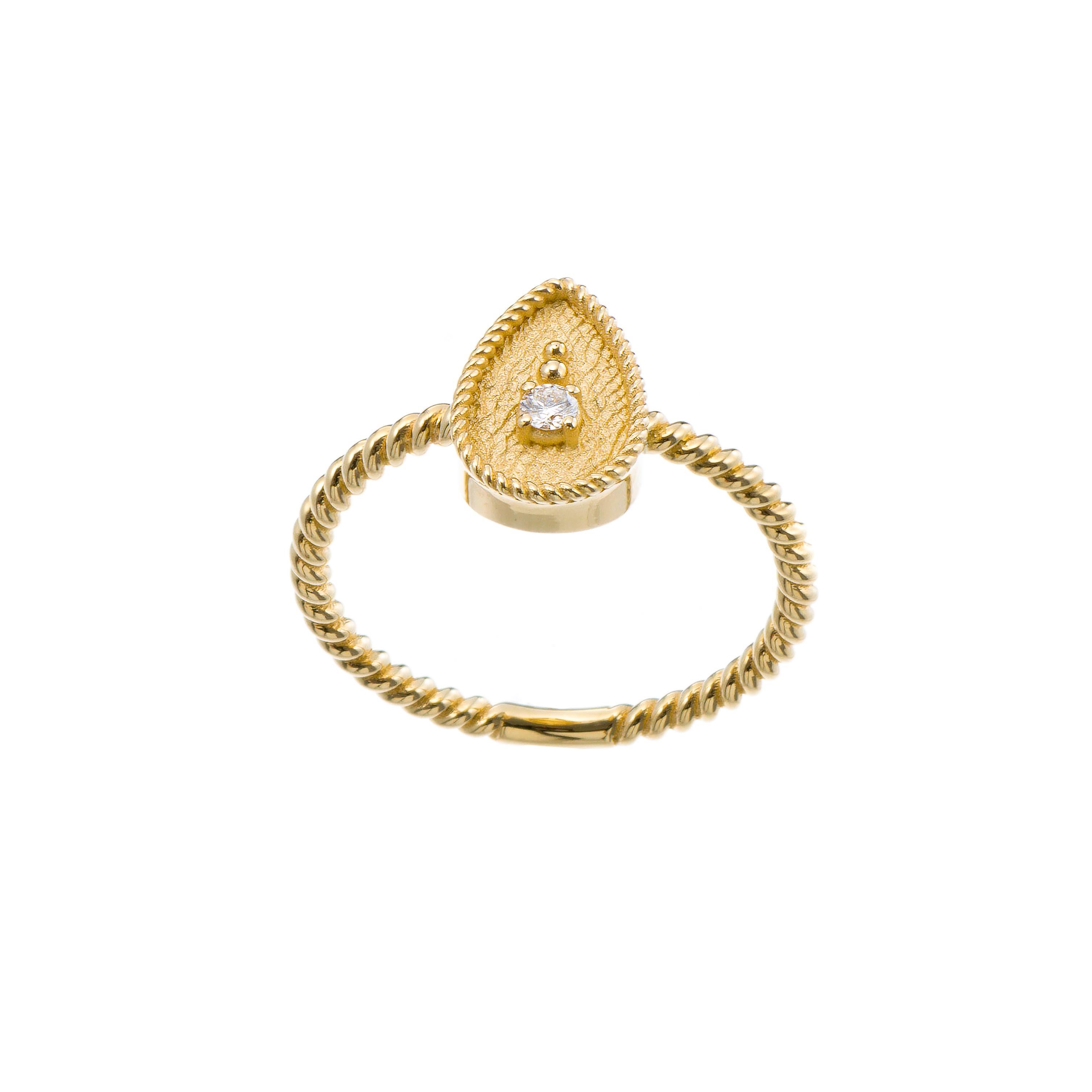 Diamant-Gold-Birnen-Ring (Brillantschliff) im Angebot