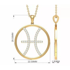 Zodiac Pisces Diamond Pendant Necklace in 14k Solid Gold
