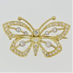 Diamond Gold and Platinum Butterfly Pin Brooch