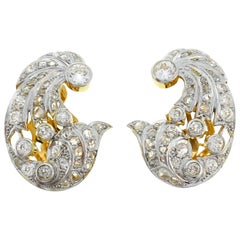Diamond Gold Platinum Earrings Clip-on, 1930s