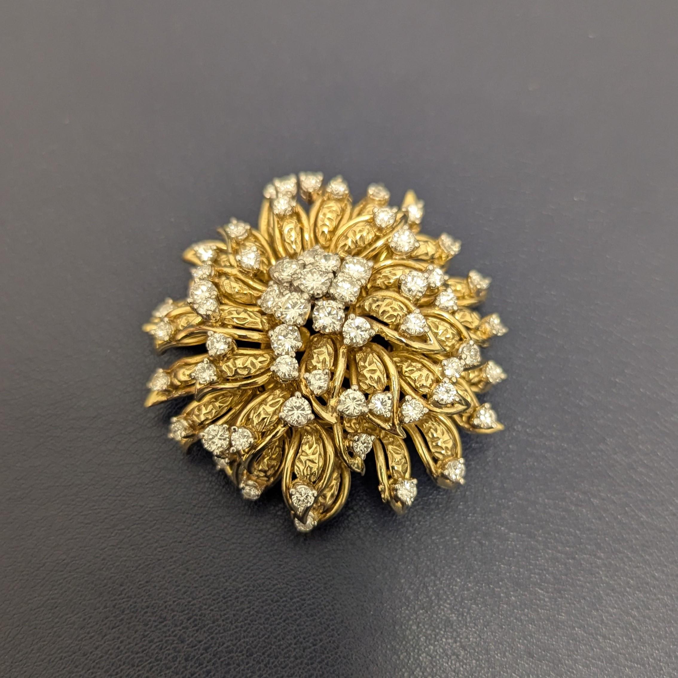 Broche Colgante Flor Diamante Oro Platino Corte redondo en venta