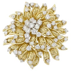 Blumenanhänger-Brosche, Diamant Gold Platin mit Diamant