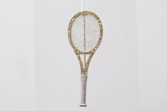 Diamond Gold & Platinum Two-Tone Tennis Racket Pin Brooch