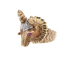 Diamond Gold Ram's Head Ring