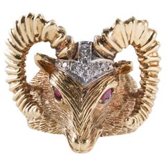 Vintage Diamond Gold Ram's Head Ring