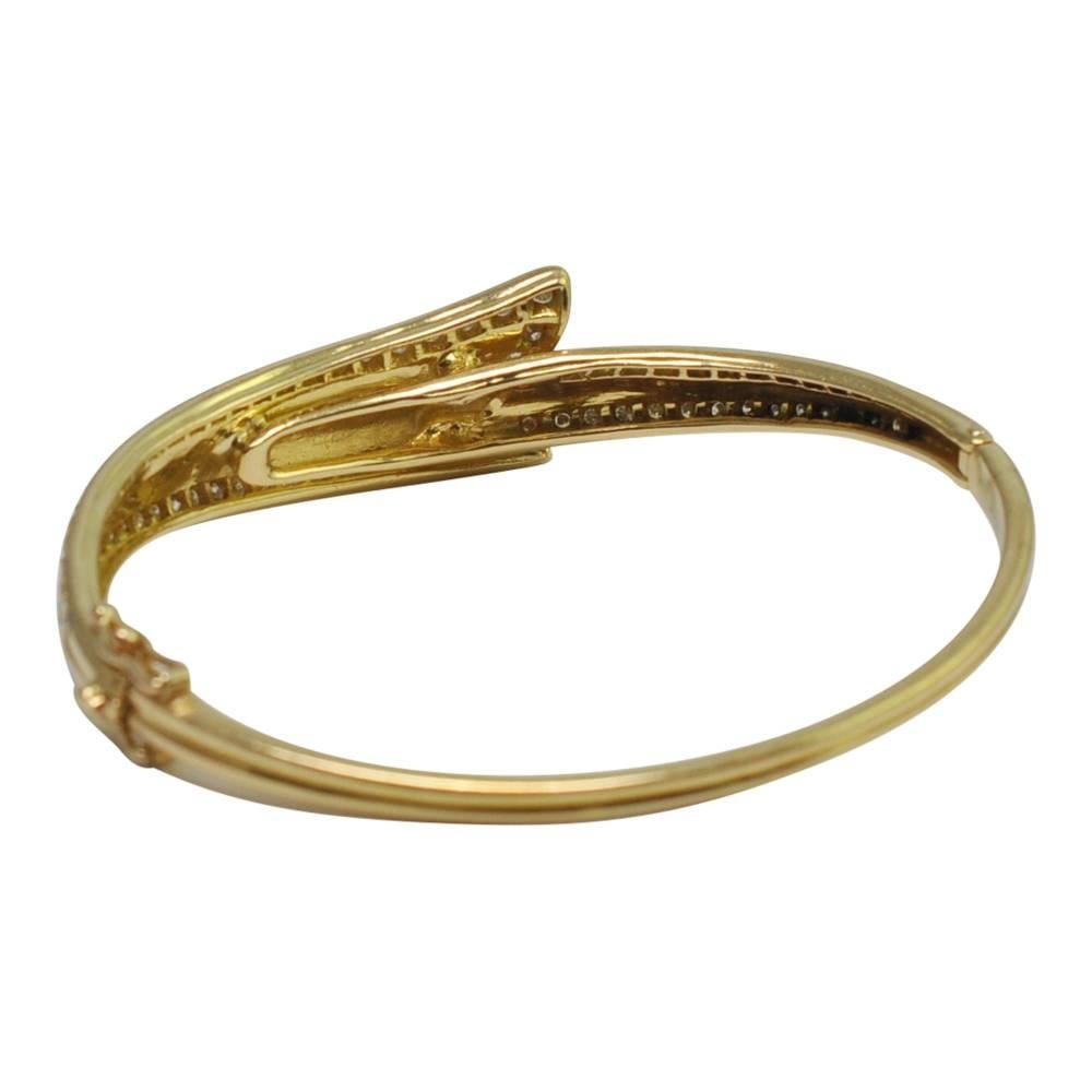 Contemporary Diamond Gold Ribbon Bangle Bracelet For Sale
