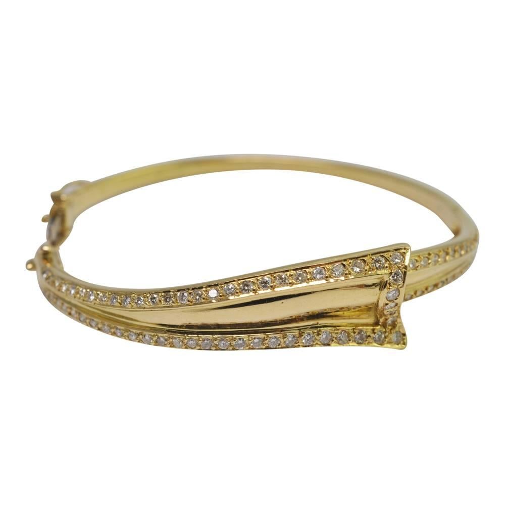 Women's Diamond Gold Ribbon Bangle Bracelet For Sale
