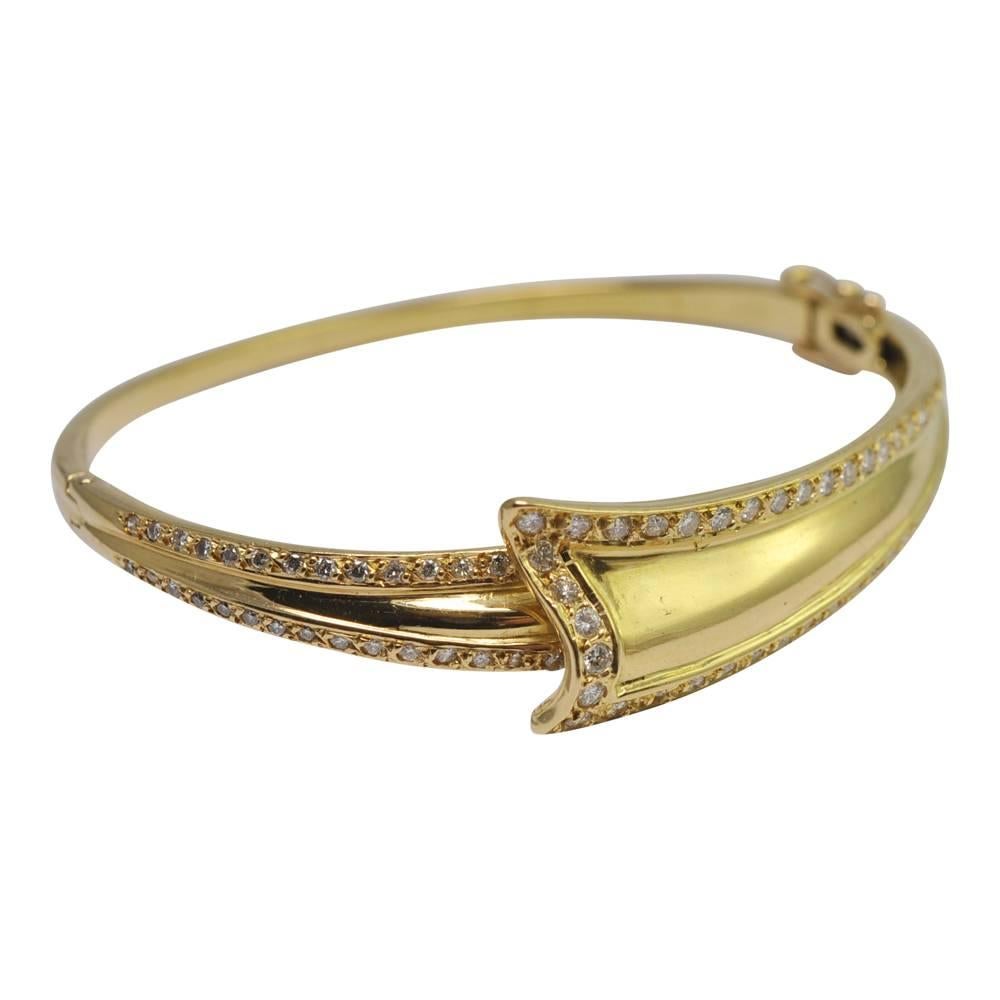 Diamond Gold Ribbon Bangle Bracelet For Sale 1