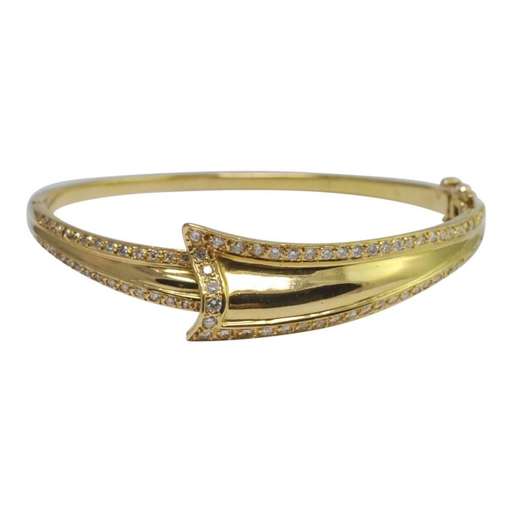Diamond Gold Ribbon Bangle Bracelet For Sale