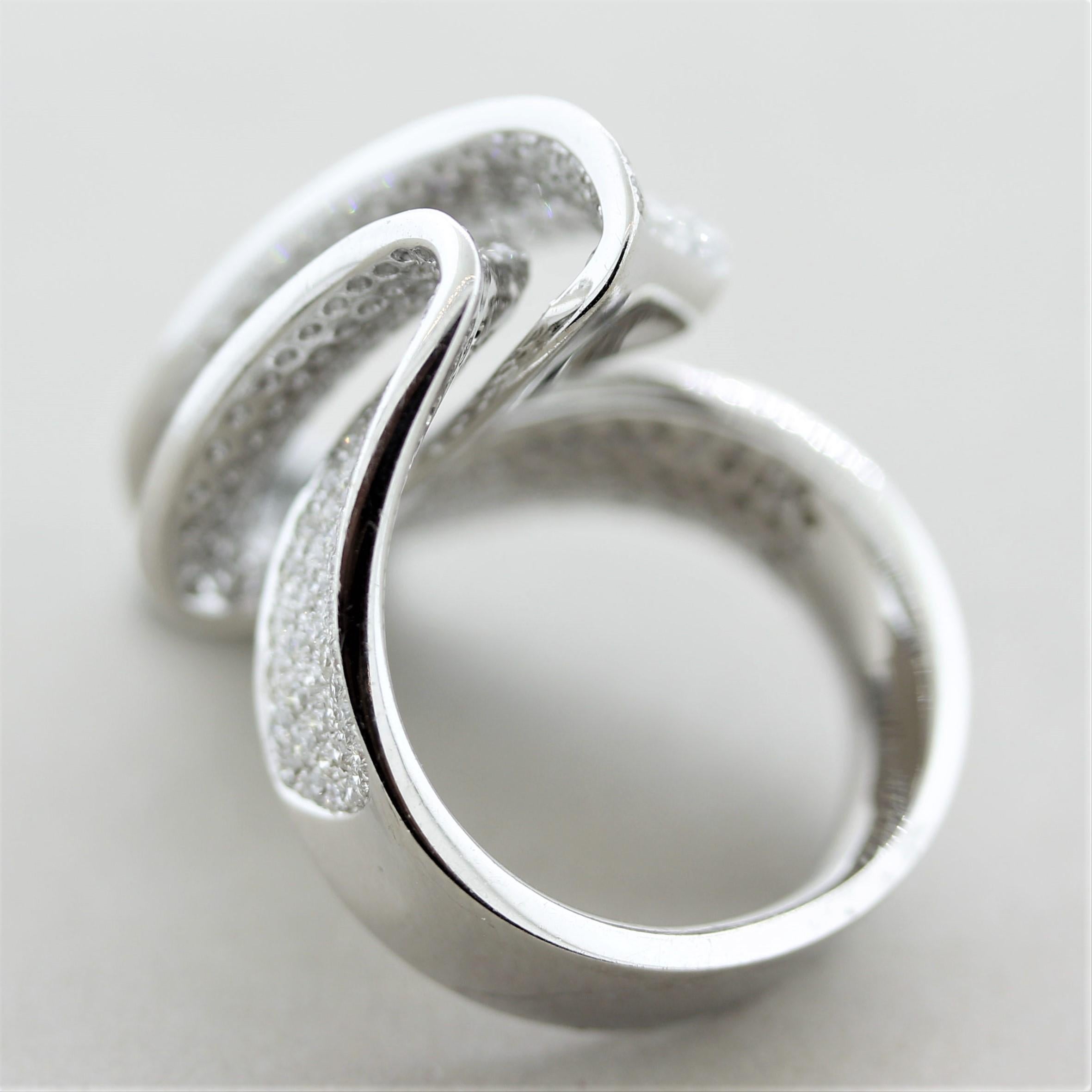 Women's Diamond Gold Ribbon Ring For Sale