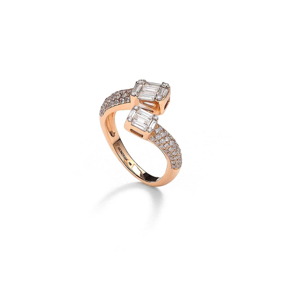 Ring in 18kt pink gold set with 13 baguette cut diamonds 0.39 cts and 81 diamonds 0.48 cts Size 53